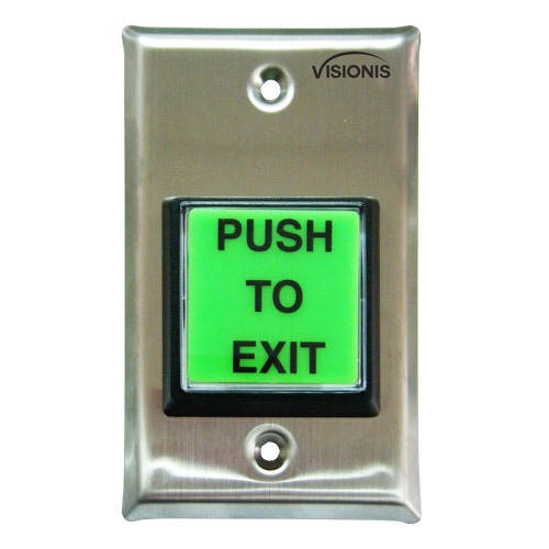 Botón de Salida Cuadrado Verde con LED y Temporizador NC/NO/COM Control de Acceso | Visionis