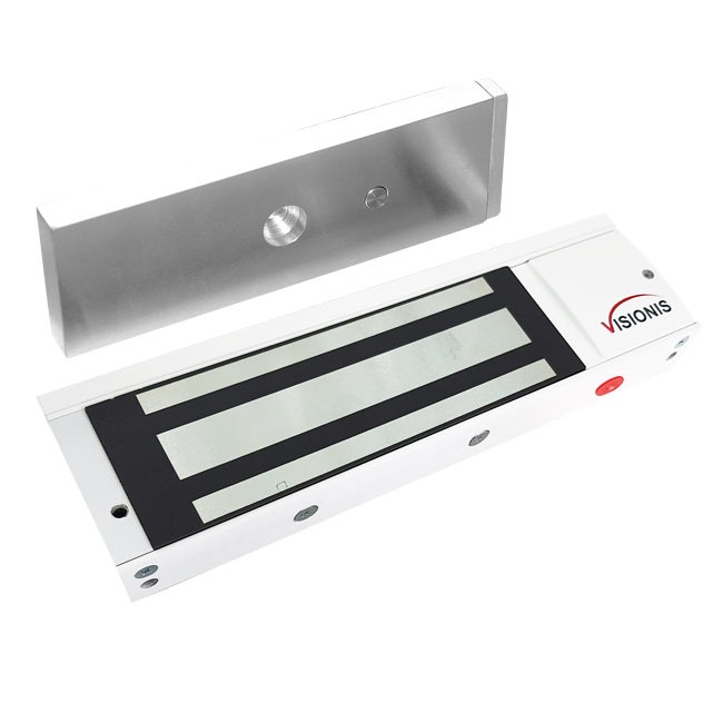 Cerradura Electromagnética Interior Blanca 1200 Lbs con LED 12/24VDC | Visionis